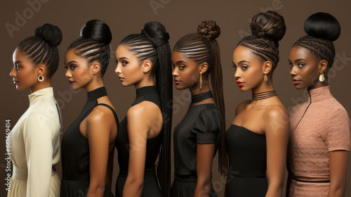 Fashionable black women posing in studio. Multiethnic group african american female models.