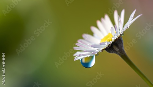 White chamomile with water drops macro in field photo