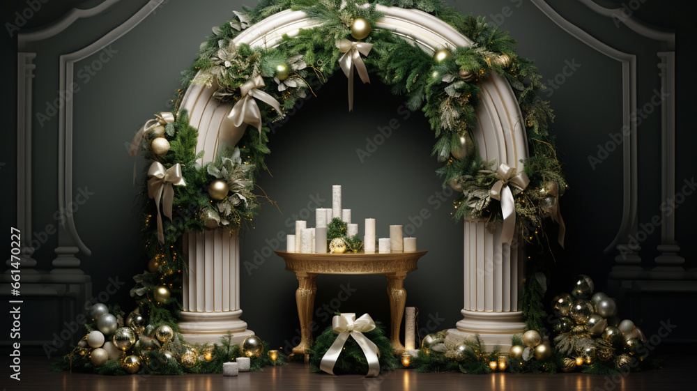 Fototapeta premium 3d luxury podium christmas decoration and space for your luxury product. Christmas background concept. Generative AI.