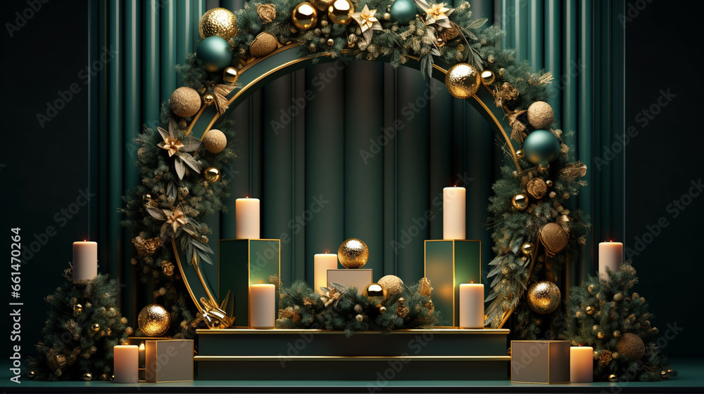 Fototapeta premium 3d luxury podium christmas decoration and space for your luxury product. Christmas background concept. Generative AI.