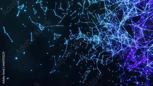 4K plexus node network digital cyber effects. Scientific sci fi motion graphics background.