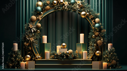 3d luxury podium christmas decoration and space for your luxury product. Christmas background concept. Generative AI. © BoszyArtis