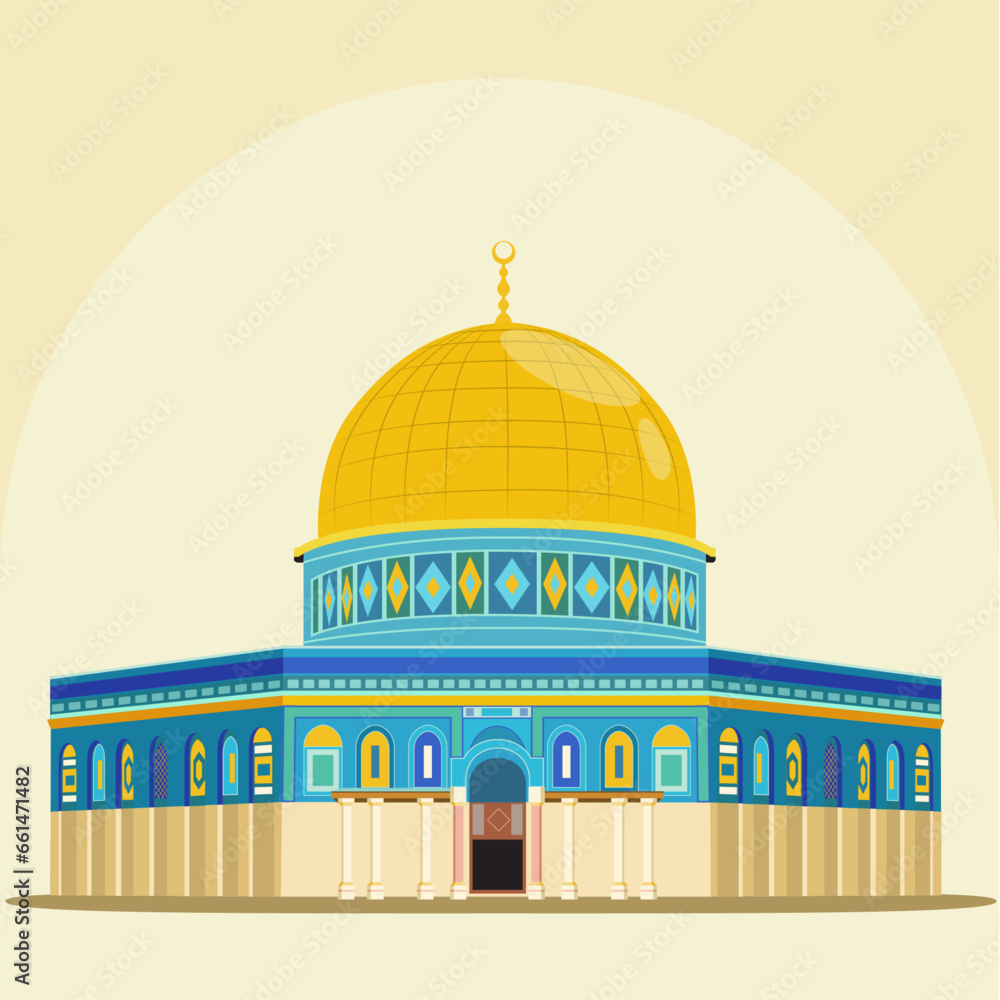 Obraz premium Dome of the Rock in Al-Aqsa mosque Jerusalem, Palestine. vector illustration