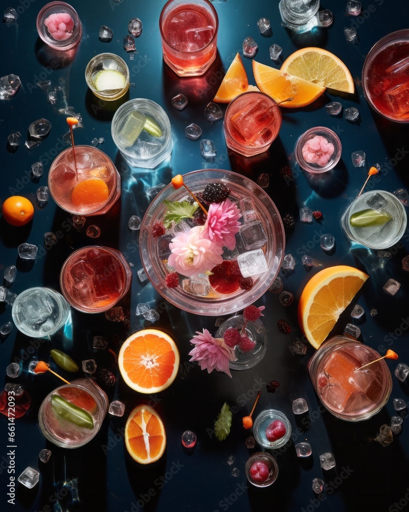 Effervescent citrus cocktails and plump fruits adorn a retro holiday gathering, setting the stage for a wild and fluid celebration of the christmas and new year season