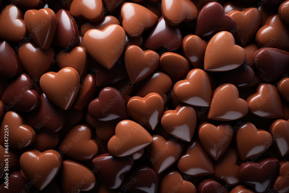 Chocolate candies in heart shape texture, AI Generated Chocolate candies in heart shape texture, AI Generated