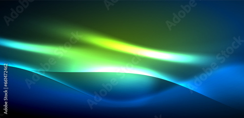 Dynamic waves in ethereal glow of neon lights. Concept merges fluidity of motion with vibrant allure of neon, crafting entrancing backdrop that embodies both vitality and futuristic sophistication