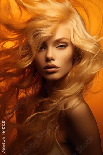 blonde woman beauty portrait  abstract post production effects  creative glamour face shot  ai generated