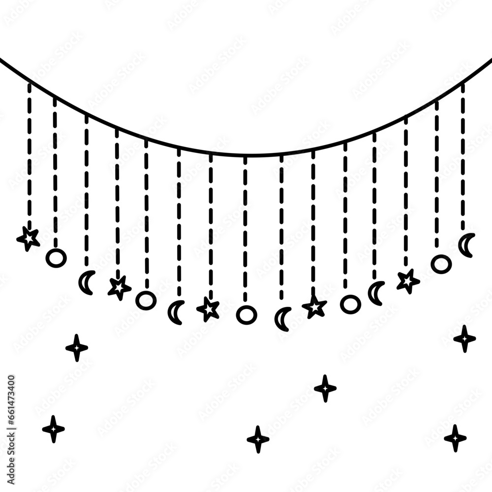 Hanging Moon and Stars. Vector Hanging Decoration Hanging Moon and Stars. Vector Hanging Decoration