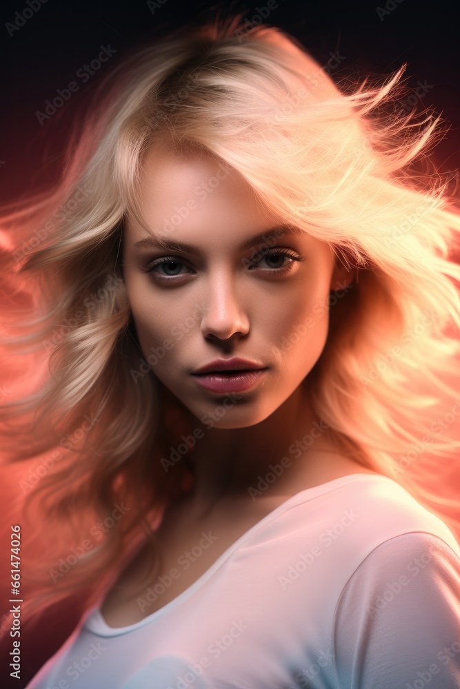 blonde woman beauty portrait, abstract post production effects, creative glamour face shot, ai generated