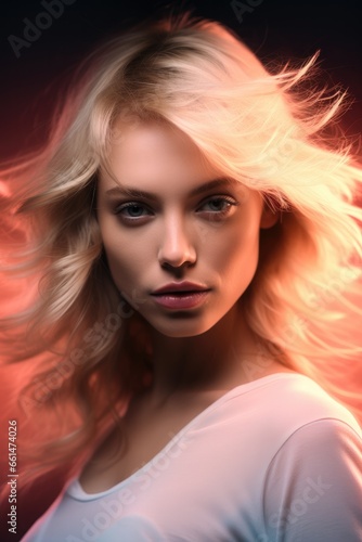 blonde woman beauty portrait  abstract post production effects  creative glamour face shot  ai generated