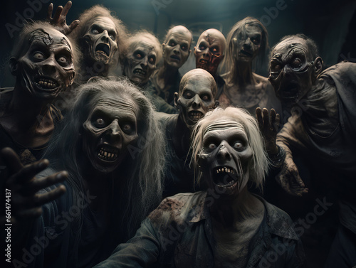 Group of Zombies Taking a Selfie Horror
