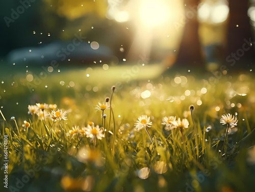 A Field Of Flowers With The Sun Shining Through © netsign