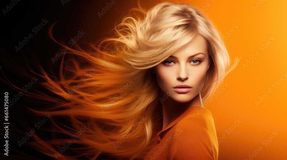 blonde woman beauty portrait, abstract post production effects, creative glamour face shot, ai generated