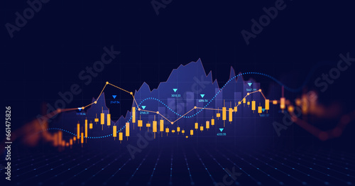 Digital financial chart indicators, stock market business and exchange financial growth graph.Development graph profit and investment.	 photo