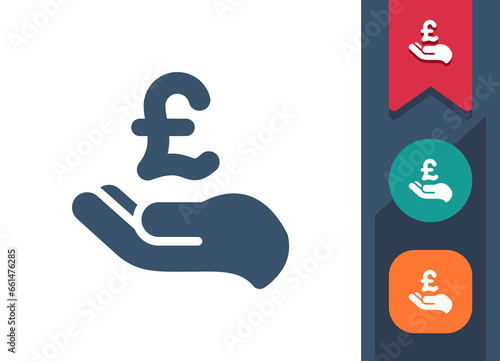 Hand, Pound Sterling, British Pound Icon. Donation, Buy, Pay, Loan