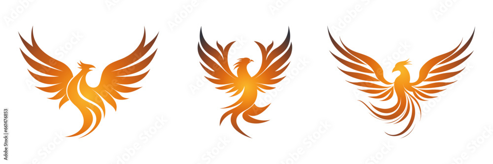 Set Phoenix Rings Wings logo. Falcon Eagle Hawk bird logo icon. Vector illustration Set Phoenix Rings Wings logo. Falcon Eagle Hawk bird logo icon. Vector illustration