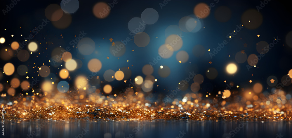 Golden Stardust, Abstract Christmas Background with Sparkling Gold Stars and Bokeh Lights on Navy Blue Golden Stardust, Abstract Christmas Background with Sparkling Gold Stars and Bokeh Lights on Navy Blue