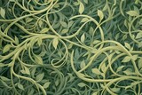 abstract floral pattern green liana interweaving background, exotic tropical wall with green leaves and branches