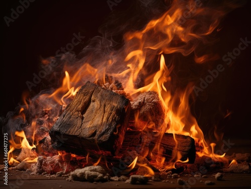 fire in the fireplace  burning wood  blazing campfire  ai generated