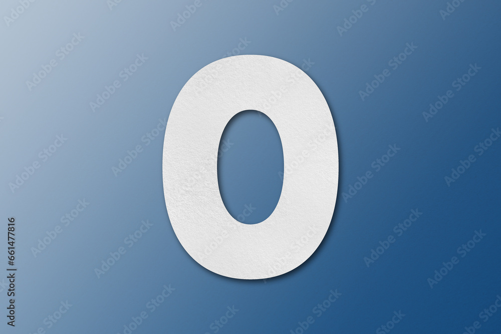 White paper font number 0 isolated on blue background. White paper font number 0 isolated on blue background.