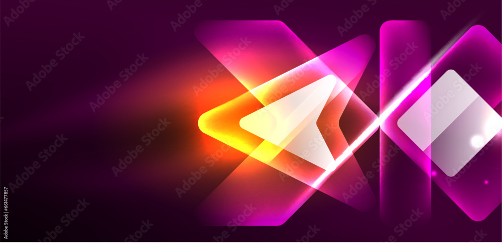 Neon glowing techno lines and arrows, hi-tech futuristic abstract background template Neon glowing techno lines and arrows, hi-tech futuristic abstract background template