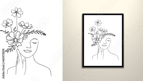 floral hair women line art