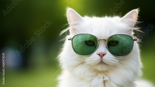 Cool cat concept design, white cat wearing eyes glasses isolated on background,