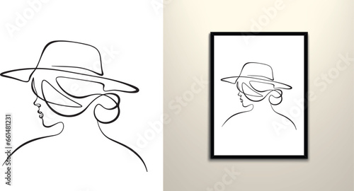 Hat girl doodle line art drawing decor 