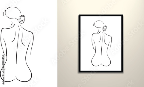 Young Women Back Nude line art