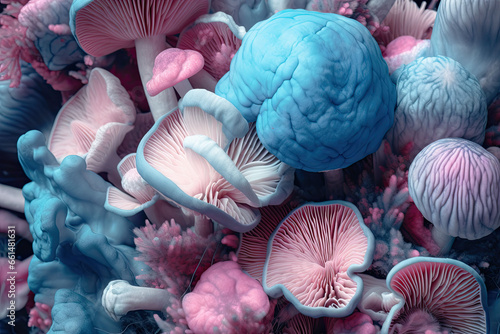 Psychedelic neon pastel mushrooms photo