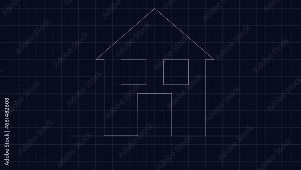 Grid animation blue print graph chart with house architecture drawing Grid animation blue print graph chart with house architecture drawing