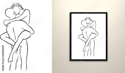 Couple kiss line art