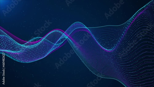 Blue Digital wave lines background. Big data Business science Technology network grid particles connected. Sci-fi line connect network data. metaverse space artificial intelligence, big date 5g photo