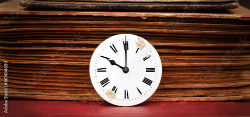 Wallpaper Mural Old book and antique clock face. Storytelling, story teller, time background or banner. Torontodigital.ca