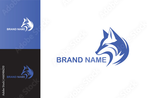 Logo animal et bleu. Logo sur fond blanc, couleur et noir. Vecteur, illustration pour logotype. Société, entreprise, marque.	