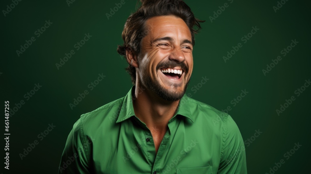 Young laughing man in bright clothes against a plain background. Young laughing man in bright clothes against a plain background.