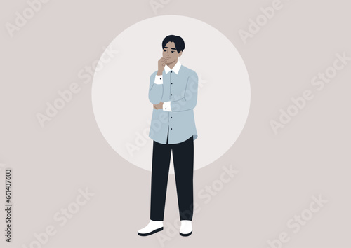 A young contemplative character lost in daydreams, their chin resting on their hand