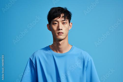 Asian man on blue background