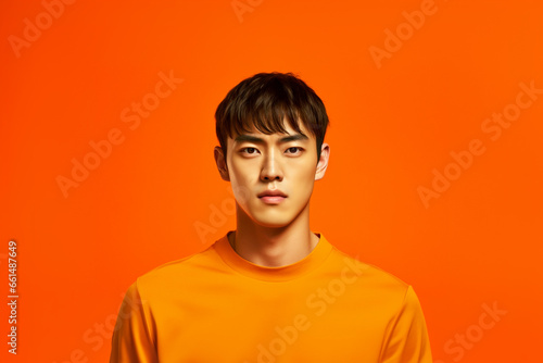 Asian man on orange background