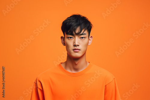 Asian man on orange background