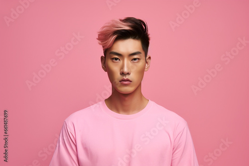 Asian man on pink background