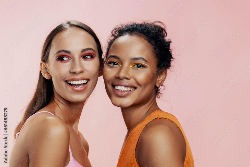 Woman race skin two make-up together model mixed beauty Woman race skin two make-up together model mixed beauty