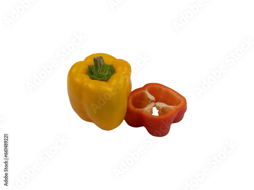 Red Slice And Yellow Pepper Isolated With White Background