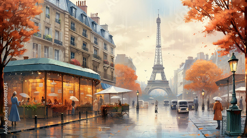Paris France Illustration in the fall season for background