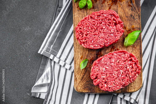 raw cutlet fresh beef meat hamburger delicious healthy eating cooking appetizer meal food snack on the table copy space