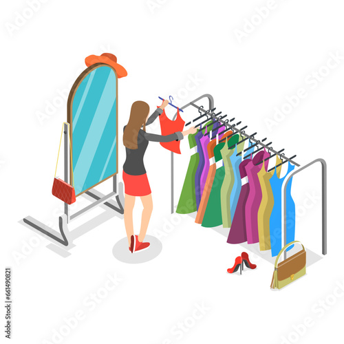 3D Isometric Flat Vector Set of Wardrobes, Clothing Organization or Storage. Item 2