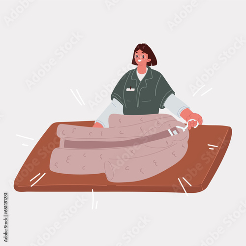 Vector illustration of Girl worker Laundry gives the client clean clothes at the dry cleaners