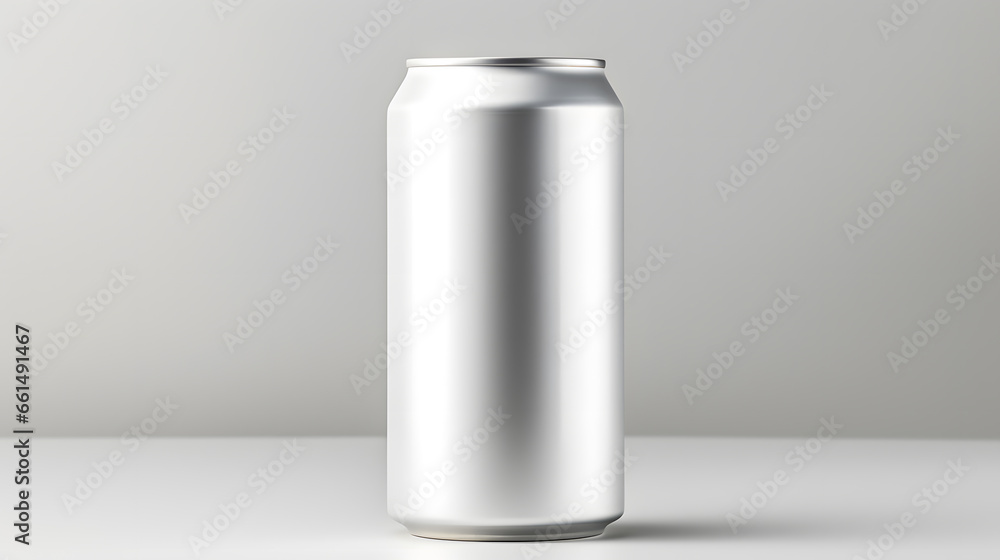 3d Mokup of soda or beer can on surface isolated on grey background