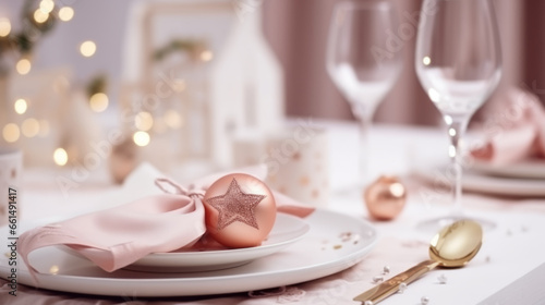 Christmas and New Year's table, pink and gold tones