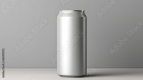 3d Mokup of soda or beer can on surface isolated on grey background